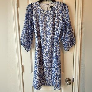 Ann Taylor Blue and White Long Sleeve Dress